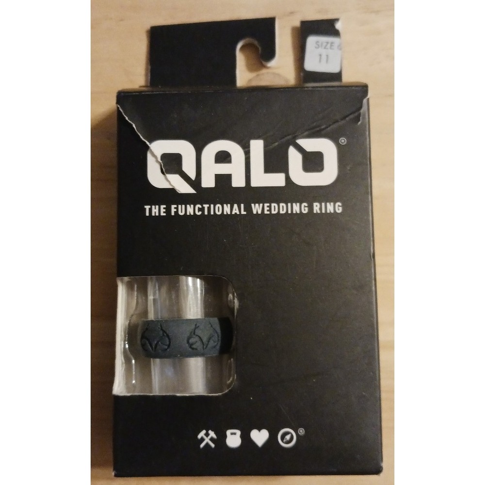 NEW Qalo - The Functional Wedding Ring, Silicone Band in Black RealTree, Sz 11